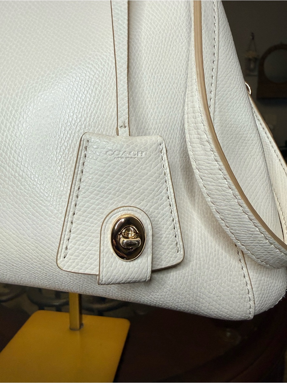 Coach White Leather Satchel with Gold Accents - Picture 9 of 10